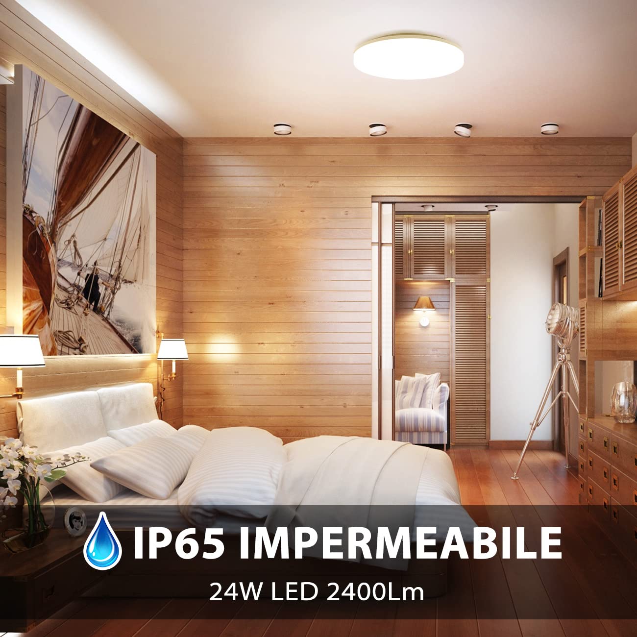 LVWIT Plafoniera LED 24W 2400LM IP65 Impermeabile,Lampada LED Soffitto 4000K Luce Bianca Neutra Tonda Piatta Ideale per Cucina,Camera da Letto,Balcone,Corridoio,Bagno,Soggiorno,Ø330mm*50mm