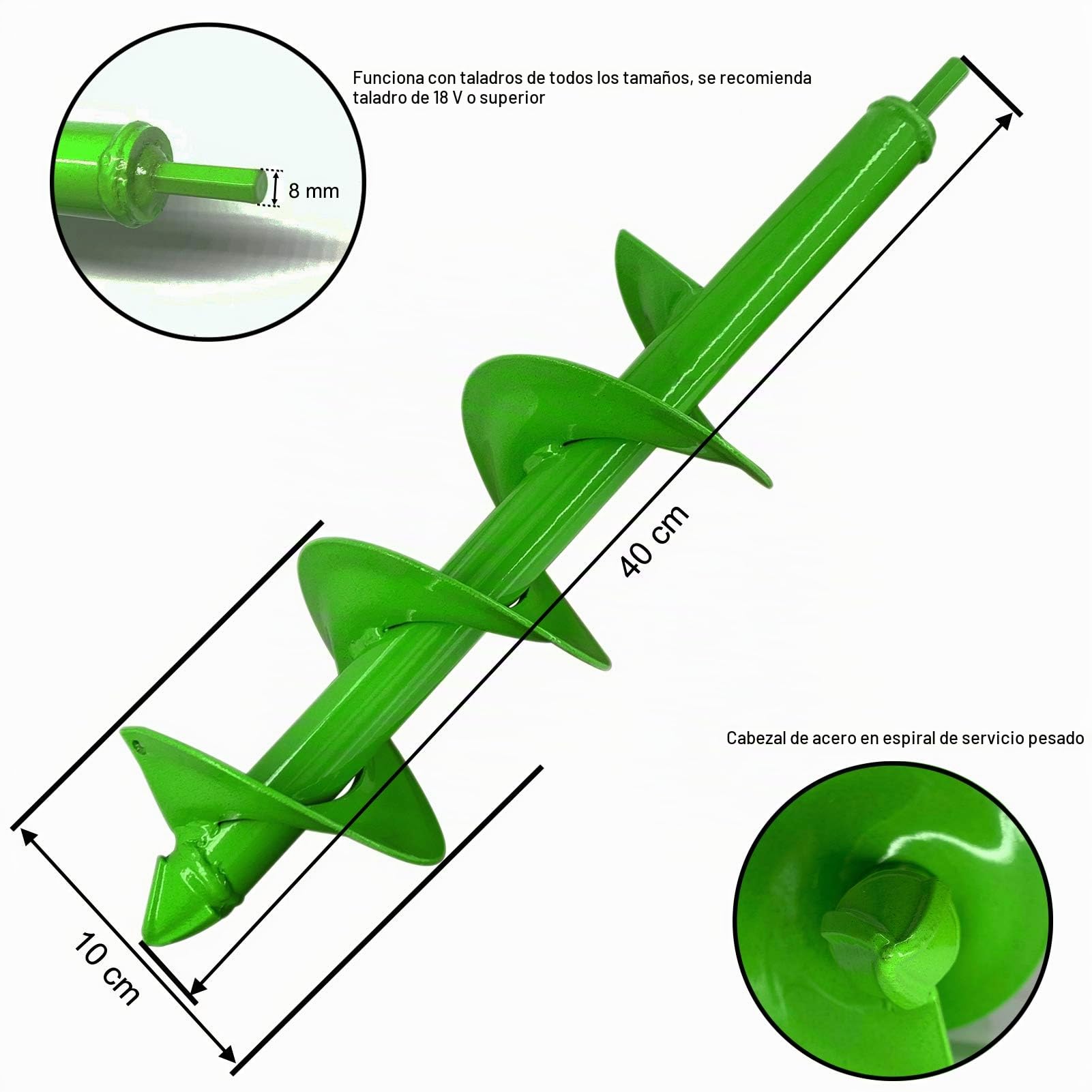 Taladro para Ahoyadora, Broca de Barrena, herramientas jardineria, Broca Espiral de Jardín, ahoyadora gasolina(10 x 40 cm)