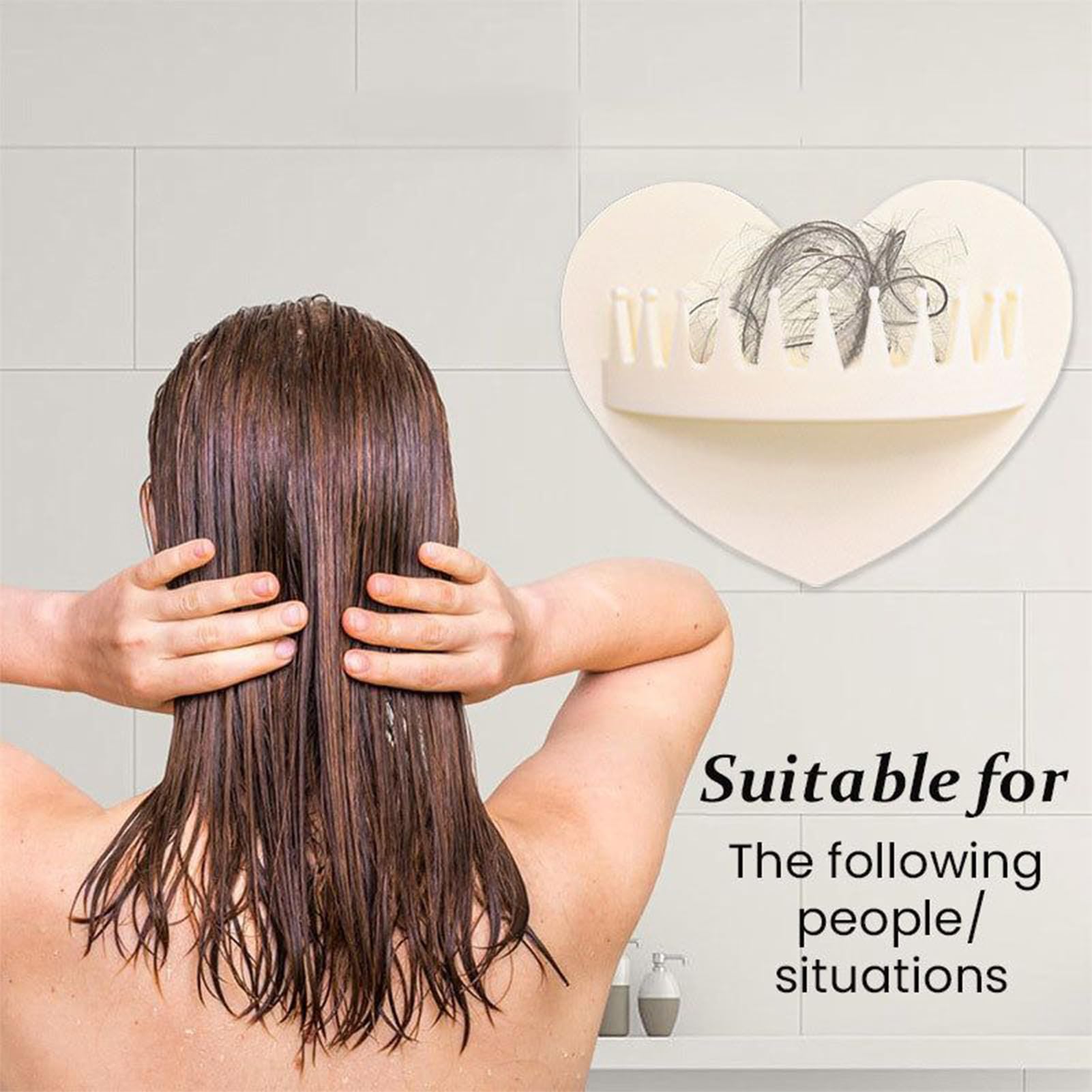 Suction Cup Hair Catcher - Wall Shower Trap | 3.9x4.72in Reusable Silicone Hair Grabber with Heart Design for Bathroom, Shower, Sink, Girls Wife Girlfriend Indoor Home