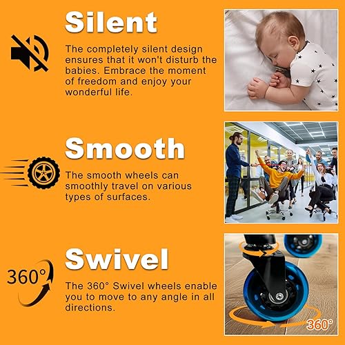 Miniatura 7 de Ruedas para Reemplazo de Rodajas de Silla de Oficina - Ruedas de Goma de 3" para Rodajas de Escritorio de Computadora y Gaming, Rodamiento Suave y