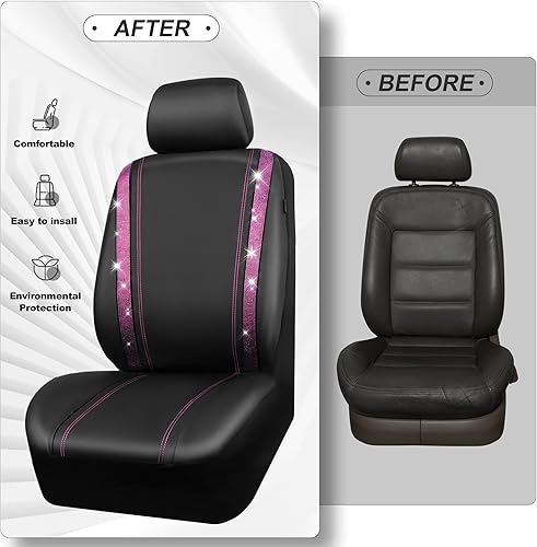 Miniatura 4 de CAR PASS - Funda de asiento de cuero con diamantes, para 2 asientos delanteros interiores, impermeable, universal, para autos, camiones y SUV, para