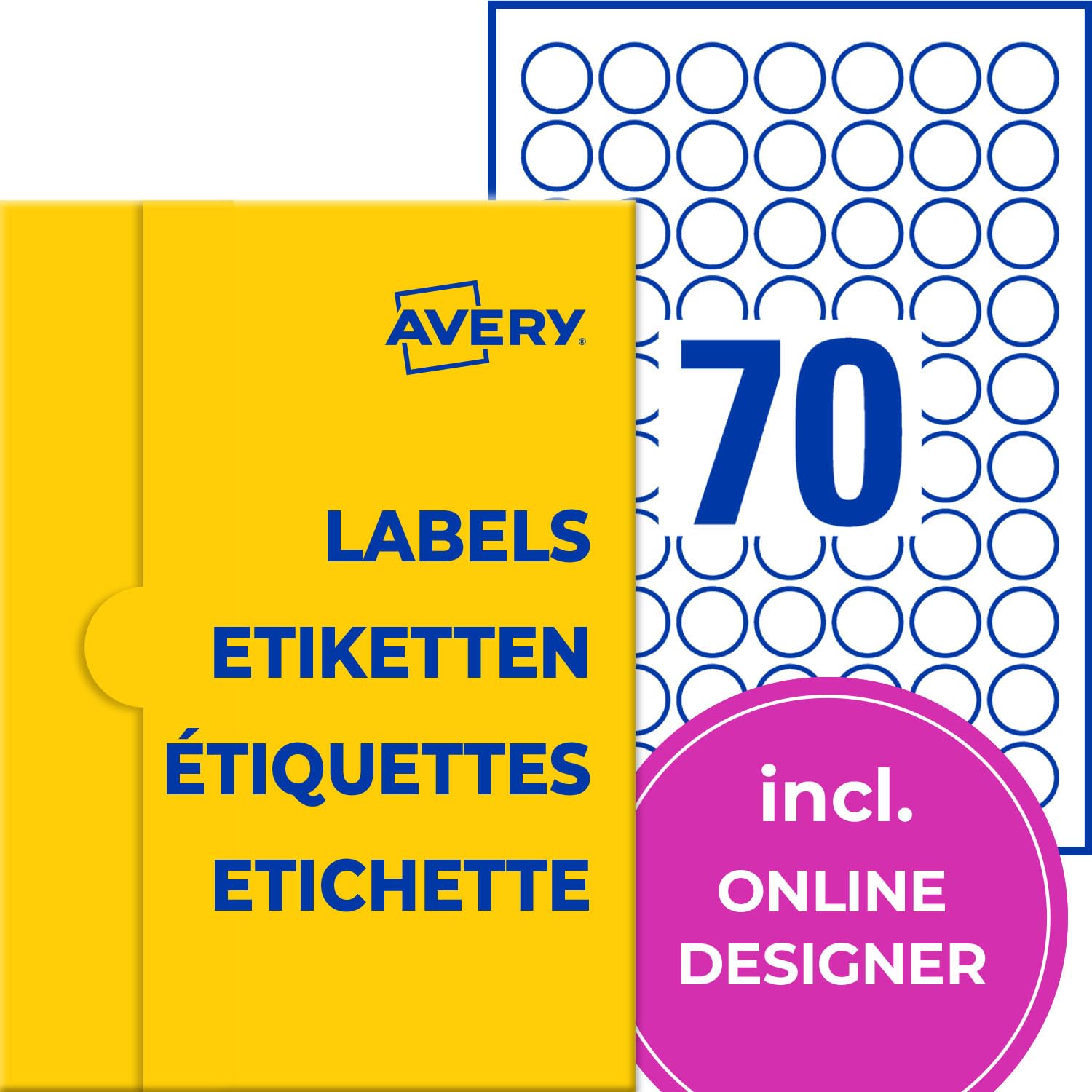 AVERY Zweckform P3414-50 Runde Etiketten (3.500 Klebepunkte, Ø25mm auf A4, runde Aufkleber zum Bedrucken, selbstklebende Produktetiketten, permanent haftende Marmeladenetiketten) 50 Blatt, weiß
