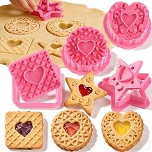 4Pcs Love Heart Filled Cookie Cutters Small Cookies Molds for Baking 3D Round Square Star Heart Shaped Cookie Cutter Set Plastic Biscuit Cutter Fondant Food Molds Cute Cookies Stamp for Party Wedding