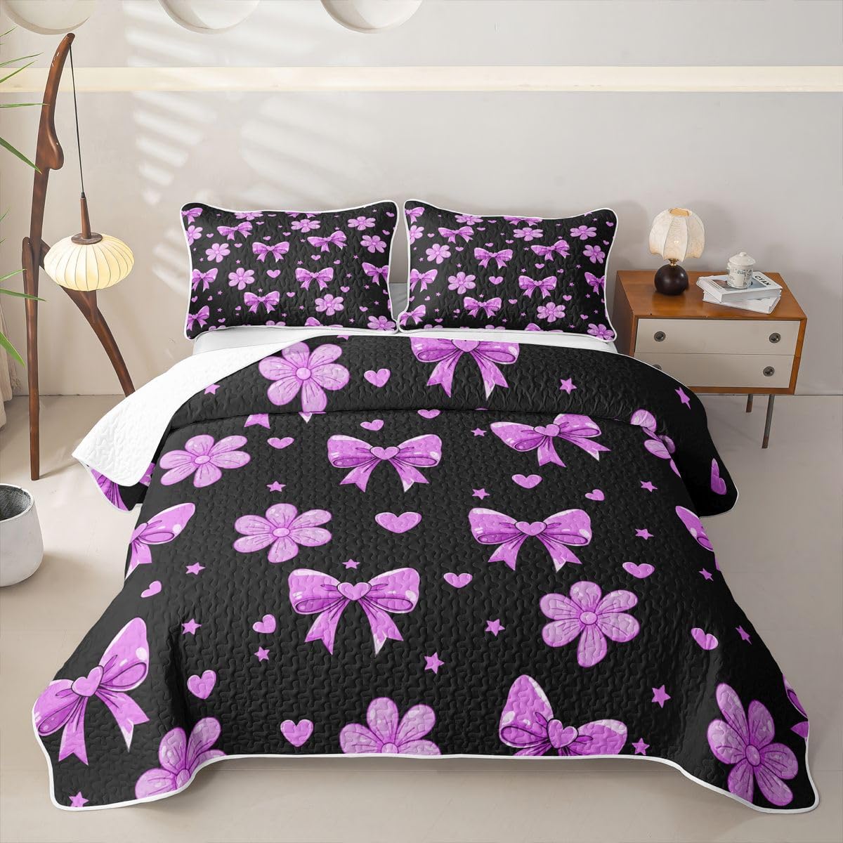 Feelyou Black and Gold Damask Gothic Quilt Bedspread for Kids Boys Girls Antique Victorian Baroque Bedding Queen Size Jacquard Bohemian Exotic Lightweight Bed Cover Quilted Coverlet Set