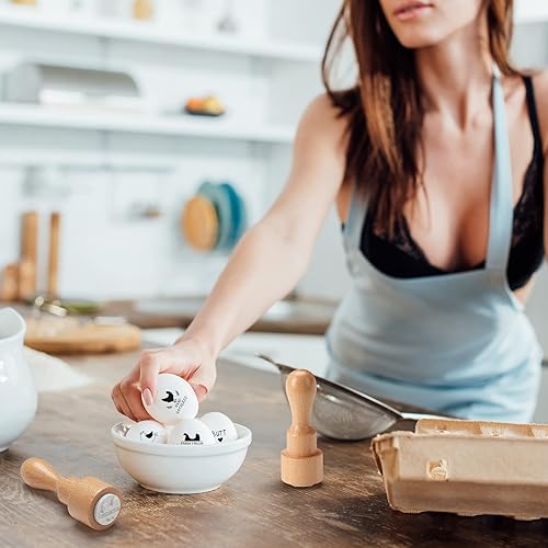 Miniatura 7 de Nuanchu 4 sellos redondos de goma de madera para huevos de Pascua, sello de etiqueta de pollo, mini sello de cartón con almohadilla de tinta para