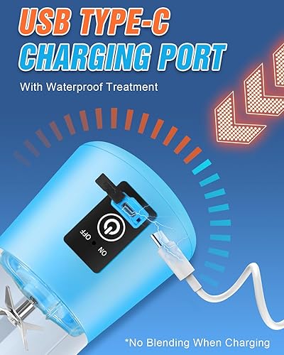 Miniatura 4 de Licuadora portátil para batidos y licuados, vaso exprimidor de 6 cuchillas para recargable por USB, licuadora personal con operación de un solo