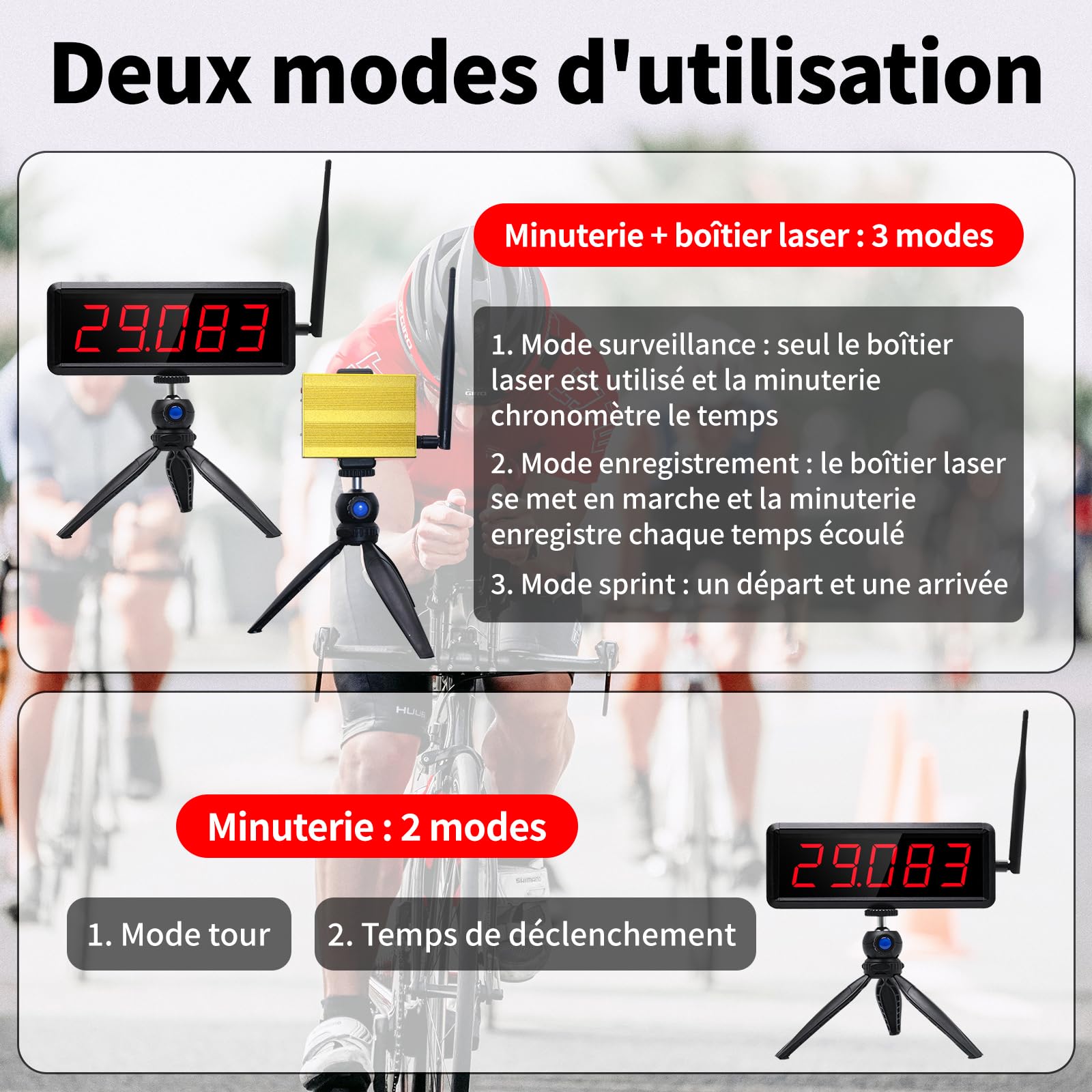 Chronomètre Laser sans Fil pour Les Sprints, Chronométrage Laser pour la Piste 40 60 Yard Dash, Horloge de Course Chronomètre pour l'entraînement de la Vitesse de Course (2 Ensembles)