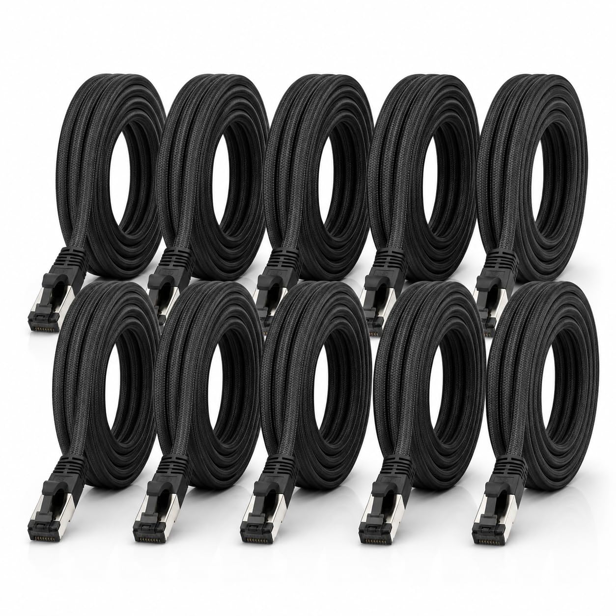 1aTTack.de 1,5m - Black Cotton CAT 6a Patchkabel Schwarz - 10 Stück Netzwerkkabel Stoff Baumwollmantel Cat Cat 6 a Kabel Rj 45 LAN Ethernet Patchkabel 500Mhz 10 Gb s - 10 x 1,5 Meter