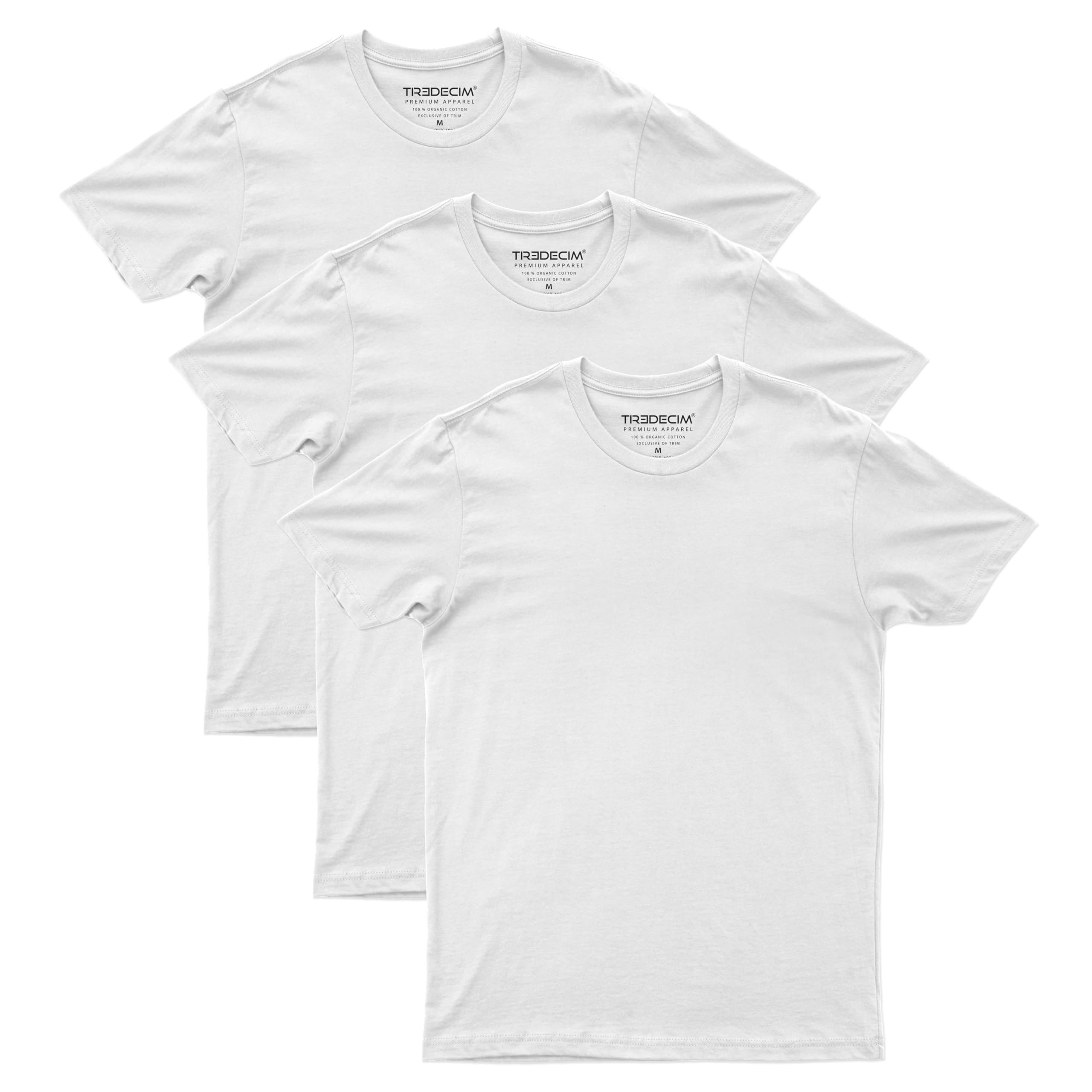 TREDECIM Men's 100% Organic Cotton Fine Jersey Soft Lightweight Short Sleeve Crew Neck T-Shirts Pack of 3