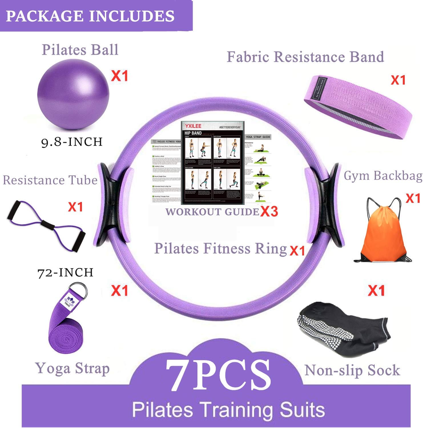 YXILEE 6Pcs Pilates Ring Set for Men - Home Exercise Gym Equipment Women Yoga Circle Ball Stretching Strap Loop Band Non Slip Socks Exercise - Equipment for Home Workout