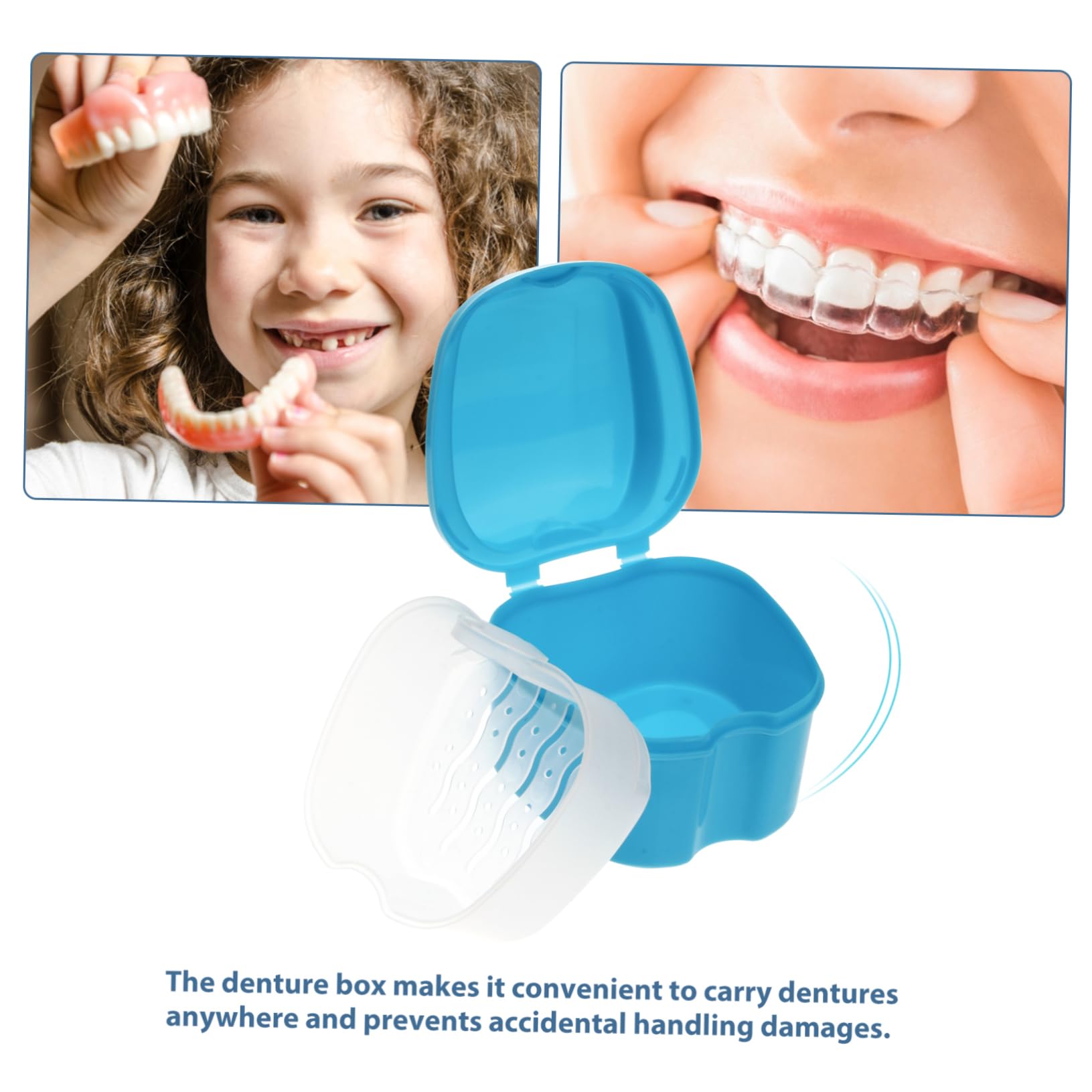 Contenitore per Dentiera Blu in Pp con Cestello e Rete Sospesa | Formato Mini, Stile Europeo, per Asciugatura e Pulizia, Pratico da Trasportare e Protegge dagli Urti