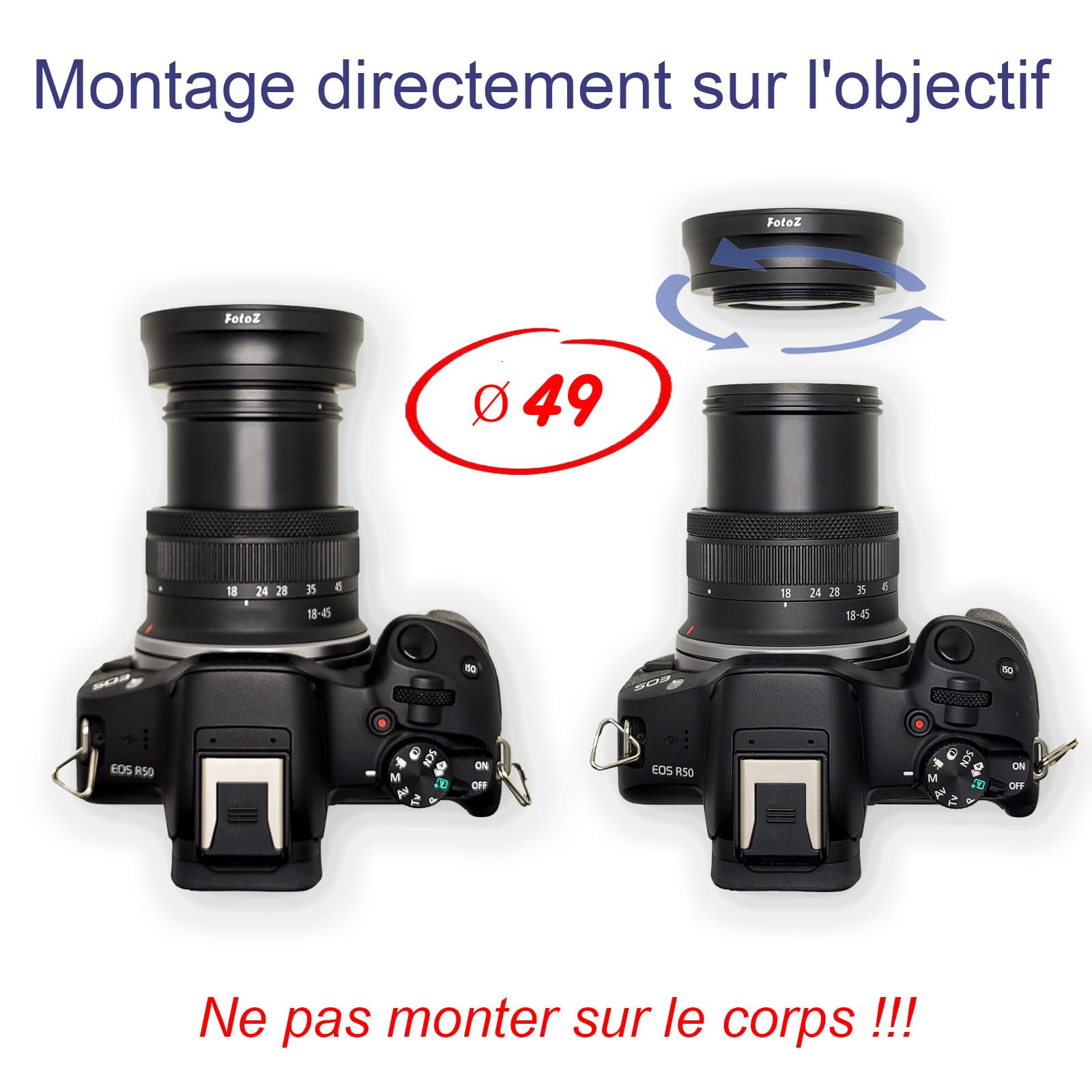 Objectif Grand Angle HD 49 mm 0,75x (avec Macro), pour Canon EOS M6 M50 Mark II M100 M200 Compatible EF-M 15-45 mm, R50 R100, Compatible RF-S 18-45 mm