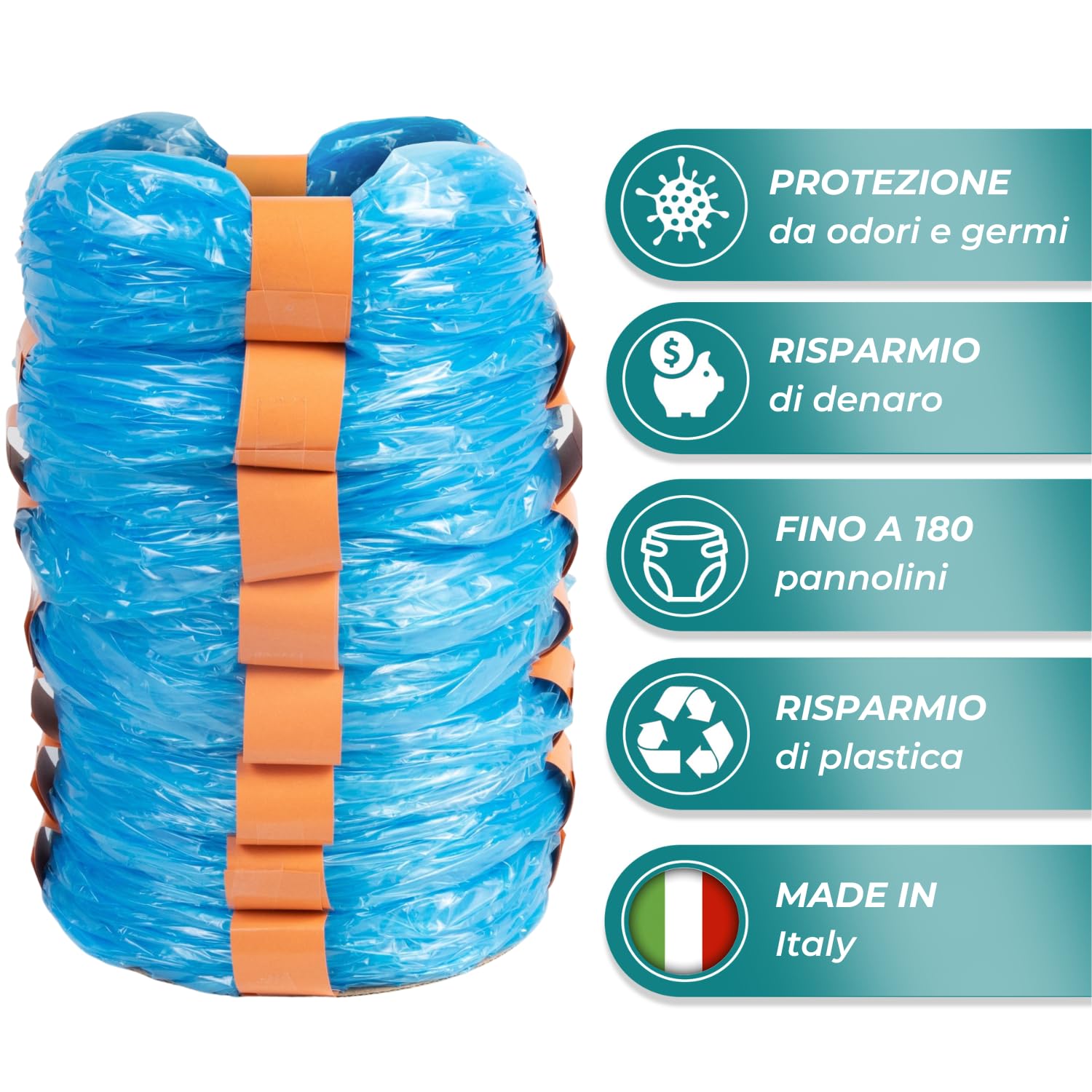 My Happy Nappy Ricariche -【Compatibili con Tommee Tippee Sangenic Tec, Simplee Sangenic e Twist & Click】- Super Ricariche XXL - Trattamento Anti-Odore EVOH Efficace a 7 Strati - Made in Italy