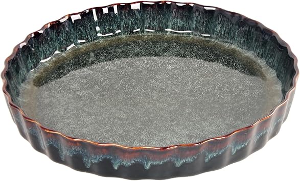 Ceramic Pie Pan Quiche Baking Dish, 11 Inch Round Ruffled Edge Au Gratin Baking Dishes, 1.4 Quart Non-Stick Pie Dish, Tart Pan, Pie Plate for Apple, Oven, Dishwasher and Microwave Safe