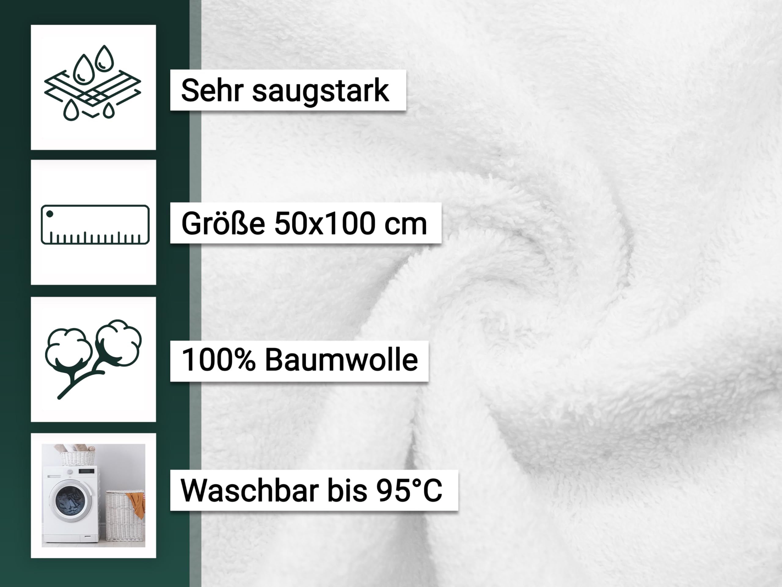 ZOLLNER 10er Set Handtücher in 50x100 cm - weiche und saugstarke Baumwolltücher in weiß - mit praktischem Aufhänger - waschbar bis 95°C - Baumwolle - Hotelqualität