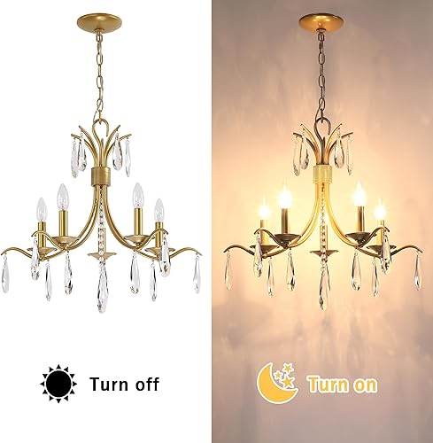 Miniatura 3 de Candelabros de cristal de color dorado, 5 luces, lámpara de cristal moderna para sala de estar, accesorio de iluminación colgante de techo para