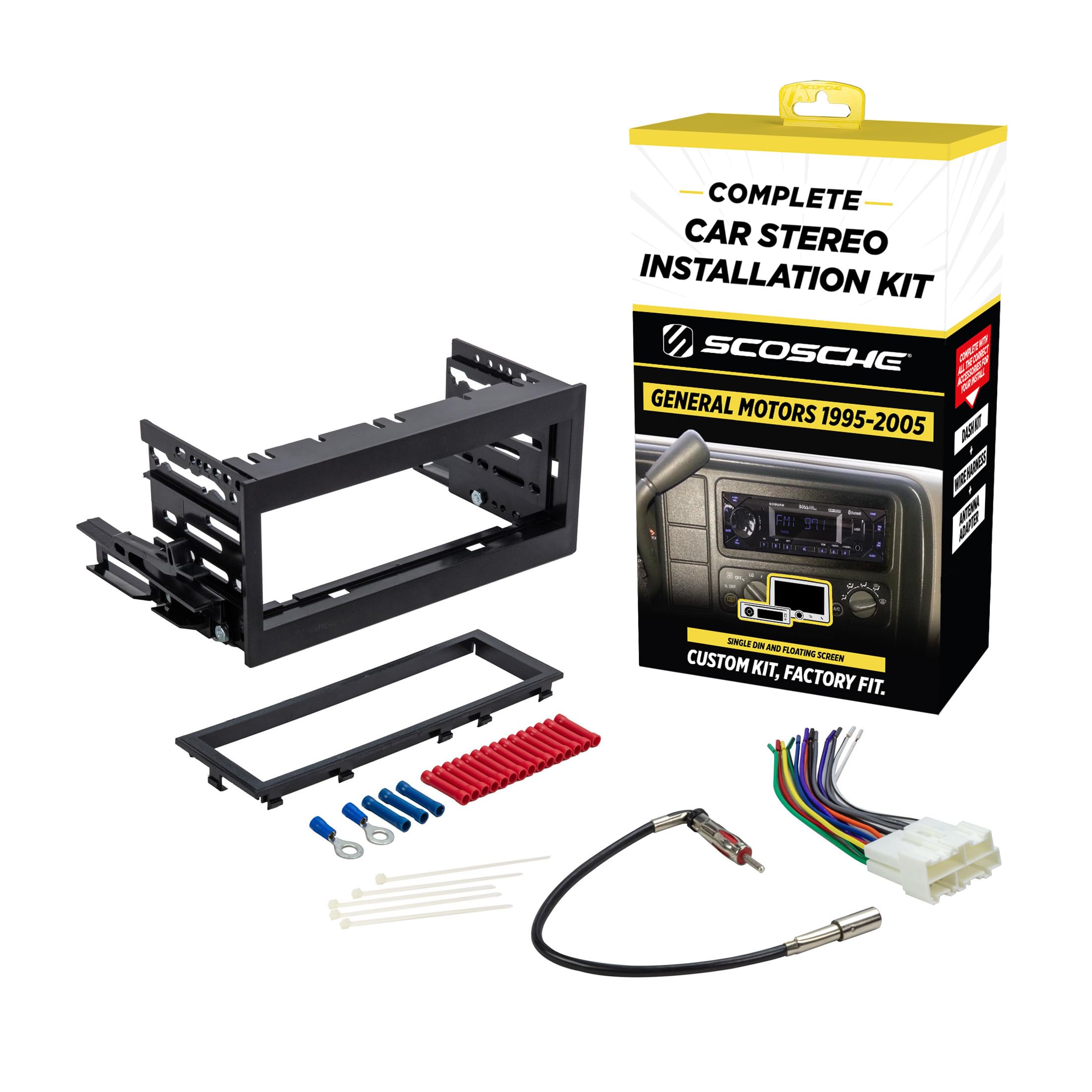 Scosche GM9505CS Complete Single DIN Stereo Installation Kit for Select Non-Amplified 1995-05 GM Full Size Trucks and SUV's - No Steering Wheel Remote - See Fit Guide in Images to Verify Your Vehicle
