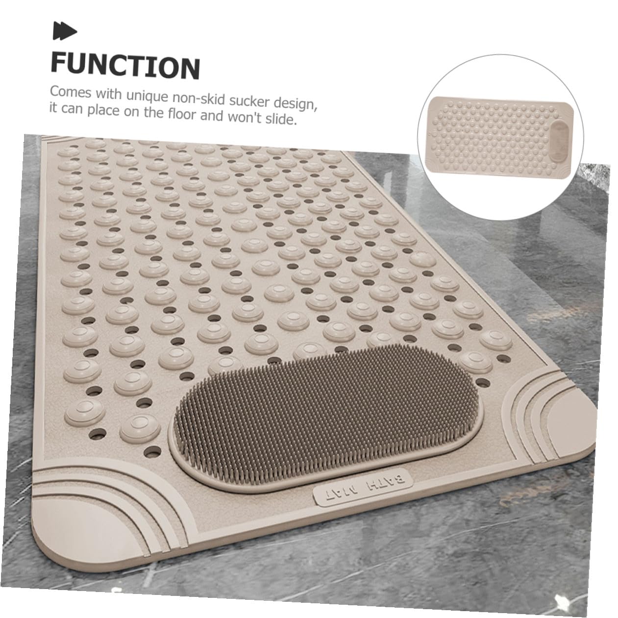 Alfombrilla Antideslizante con Ventosas de PVC, Resistente al Desgaste y Masaje para Pies en Baño Beige para Ducha