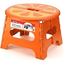ACSTEP Folding Step Stool 9 Inch, Sturdy Collapsible Step Stool Foldable Up to 265 lbs for Kids Toddlers & Adults, Non Slip Foot Stools with Handle for Kitchen, Bathroom, Bedroom, Outdoor, Orange