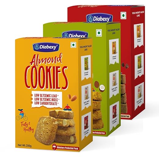 Diabexy Cookies Combo (Almond, Coconut & Chocolate) Sugar Control For Diabetes 200 gm Each (Pack of 3)