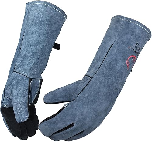 SHUNXIANG Guantes de soldadura Forge Mig de cuero 932 para hombres, 16 pulgadas, resistentes al calorfuego para chimenea, Mig, barbacoa, herrero,