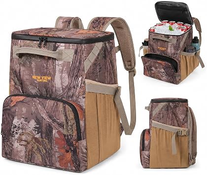 Backpack Cooler, 42 Can 16mm Leakproof Soft Cooler Backpack, Waterproof & Lightweight Camo Lunch Backpack for Work, Fishing, Beach, Day Trips, Large Capacity with Dry/Wet Storage