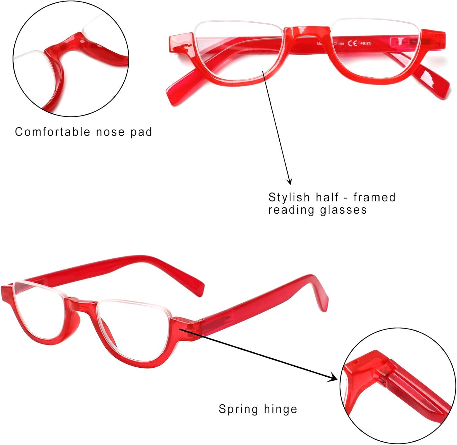 4 Pairs of Colorful Fashion Half Moon Frame Reading Glasses Spring Hinge Male and Female Readers - Image 3