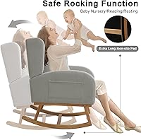 Vista 3 de Mecedoras para guardería, mecedoras tapizadas, mecedoras deslizantes para sala de estar, dormitorio, cómoda silla mecedora de lino con respaldo