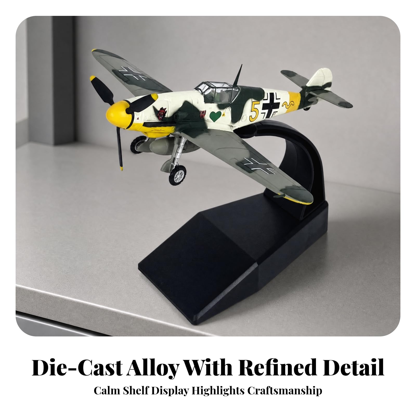 Modello Caccia Tedesco ME109F-4 1:72 Dettagliato Modello di Aereo da Caccia con Base di Senza Montaggio all'Uso per Studio, Ufficio