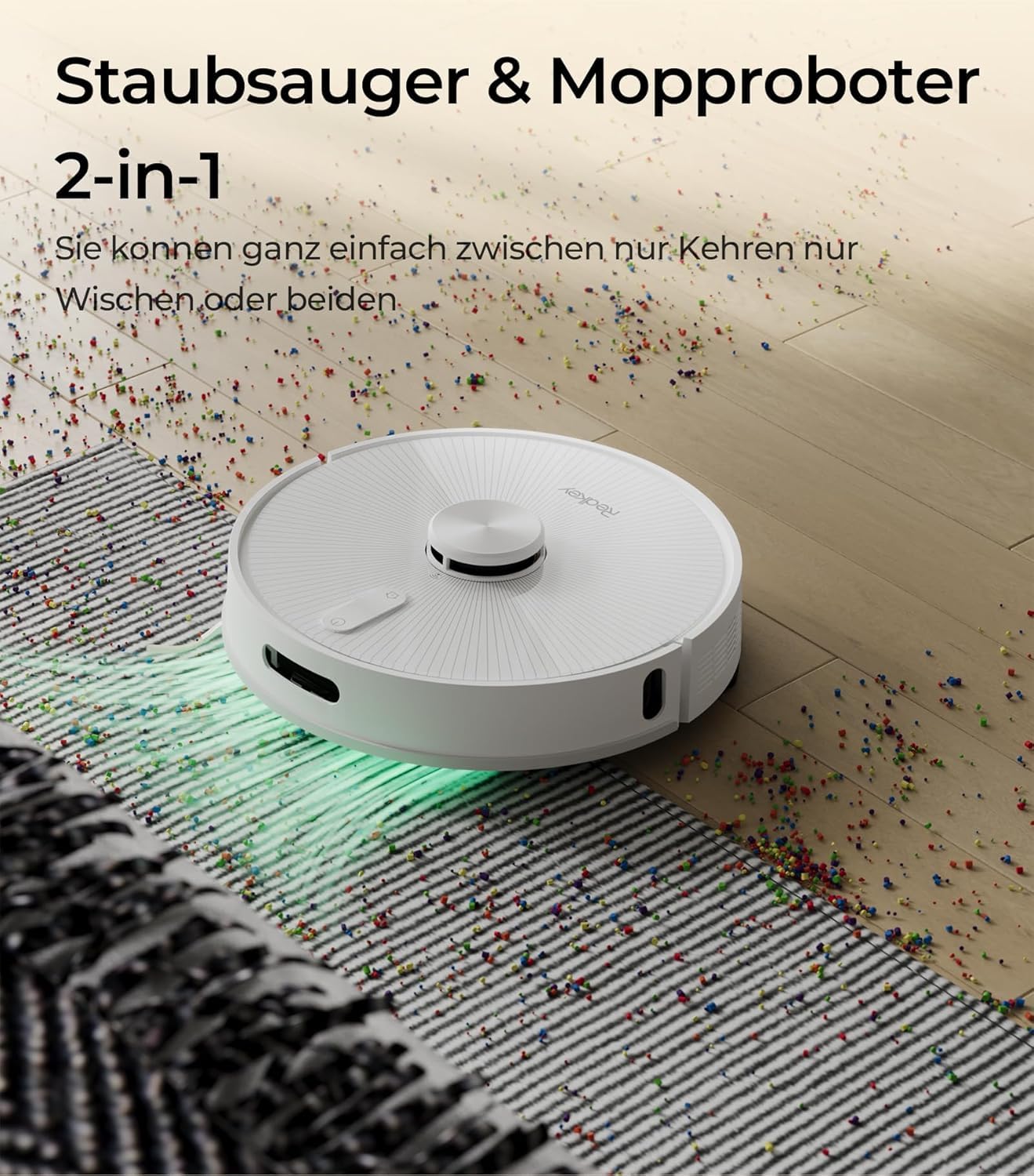 Redkey R10 Saugroboter mit Absaugstation und Wischfunktion, LiDAR-Navigation, 180Min Laufzeit Max, 4L Staubbeutel, 90 Tage freihändige Reinigung, Saug und Wischroboter für Teppich