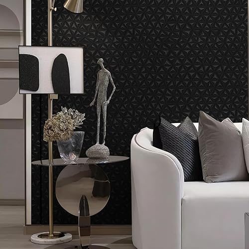 Miniatura 5 de Papel tapiz para despegar y pegar, color negro, con textura 3D, papel tapiz adhesivo para dormitorio, carabinete, geométrico, moderno, gótico, papel