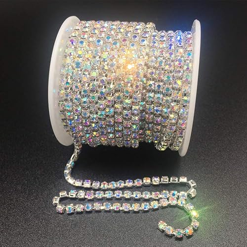 Miniatura 18 de Dowarm 1 rollo de cadena de diamantes de imitación de 10 yardas, cadena de cierre de diamantes de imitación de cristal, borde de cadena de piedra