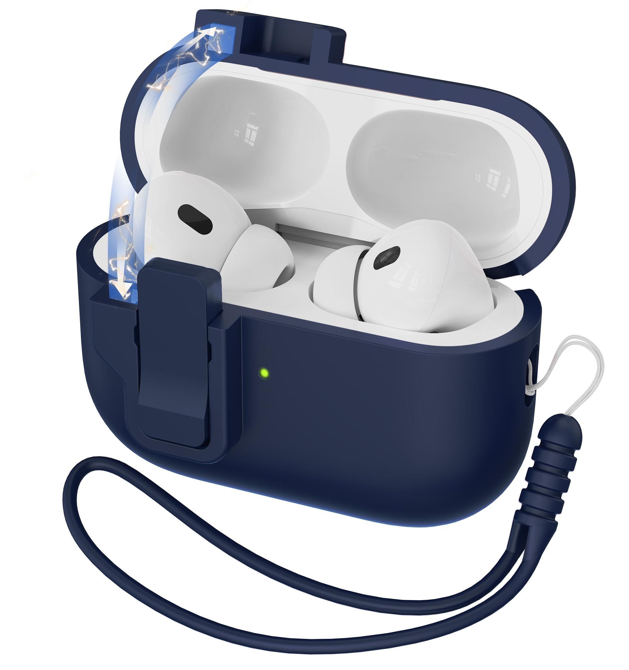MHYALUDO Funda para AirPods Pro de 2ª generación, Funda para AirPods Pro de Silicona Suave anticaída de Grado Militar Que Absorbe los Golpes, Tacto de Piel con Llavero y Kit de Limpieza,Negro — view 12