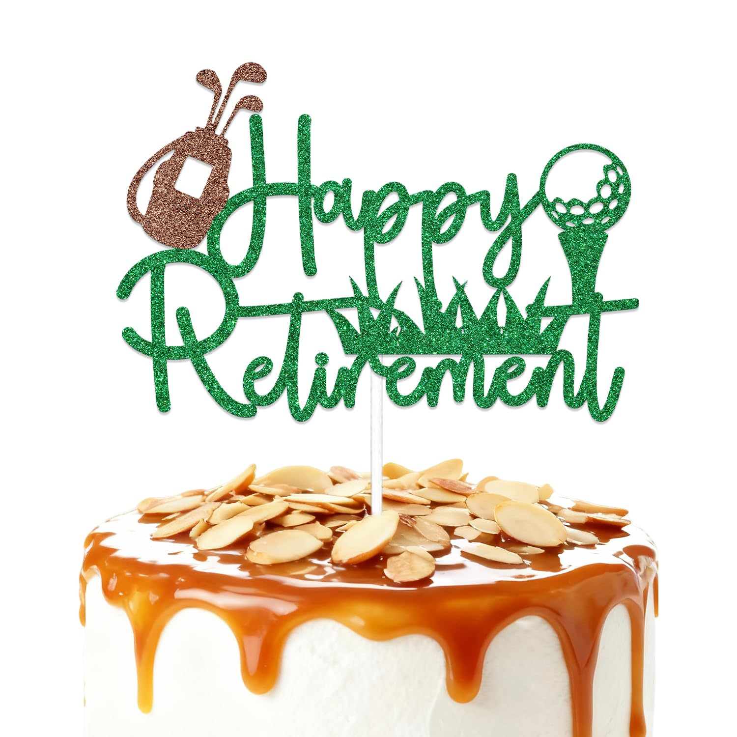 Golf Themed Happy Retirement Cake Topper,Golf Officially Retired Farewell Going Away Party Decorations Supplies for Men Women Green Coffee Glitter