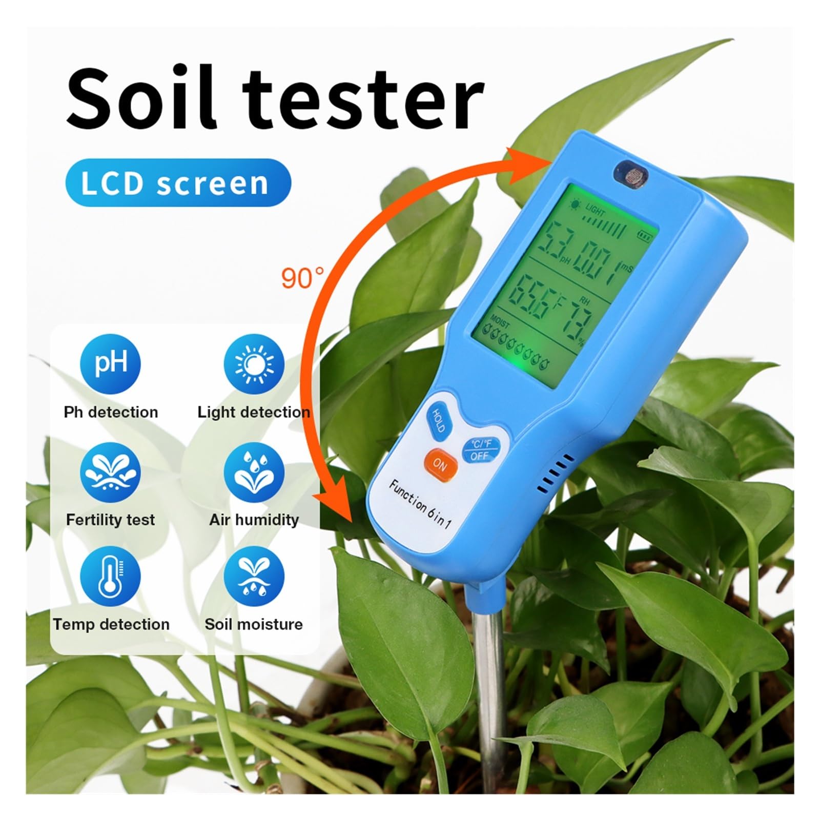 Testeur d'eau numérique, Testeur de Sol 6 en 1, pH, température, humidité, l'air, Nutriment, fertilité, détecteur pour Eau Potable Aquarium Piscine Fontaine