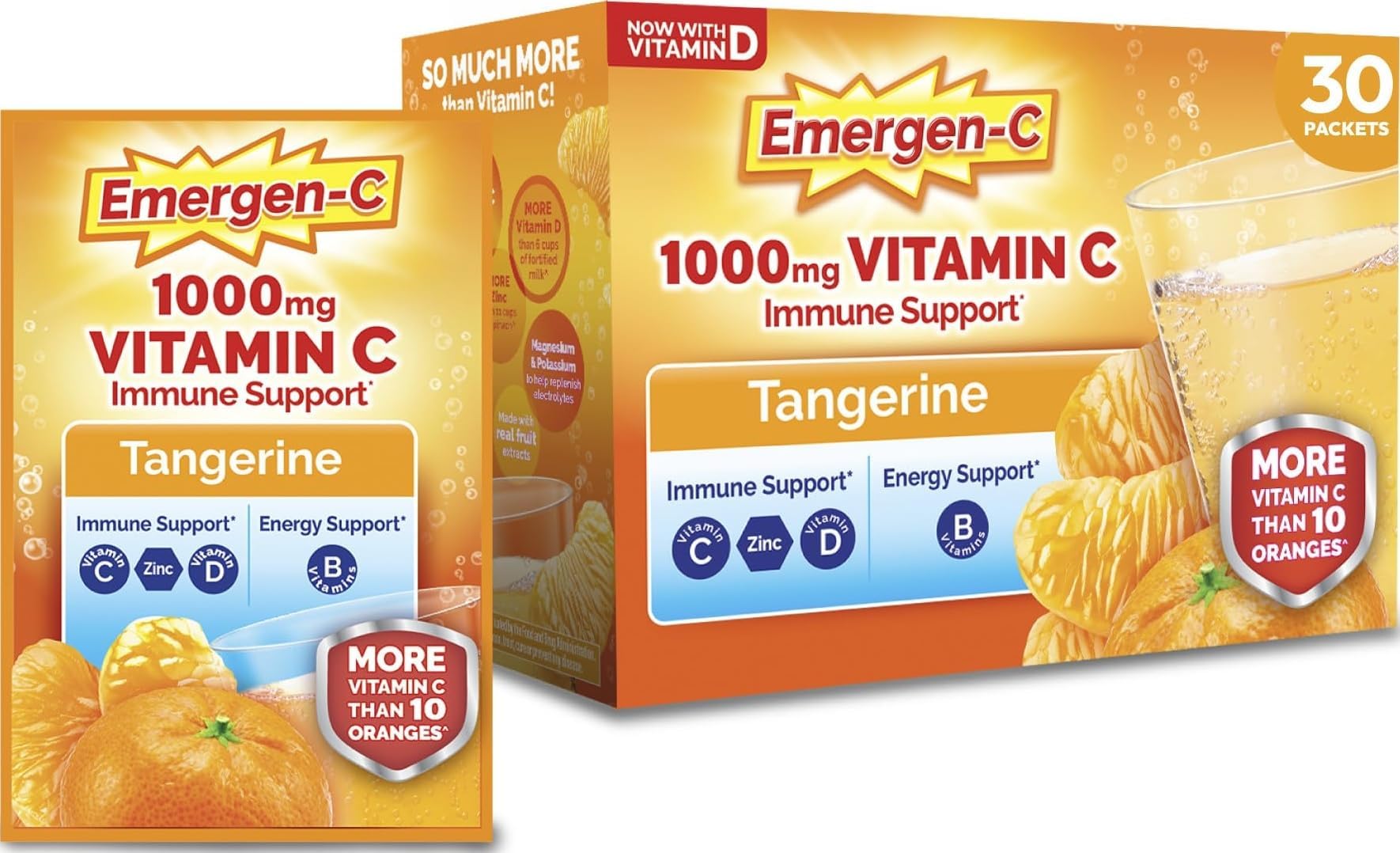 Emergen-C 1000mg Vitamin C Immune Support Powder, Tangerine, 30 ct