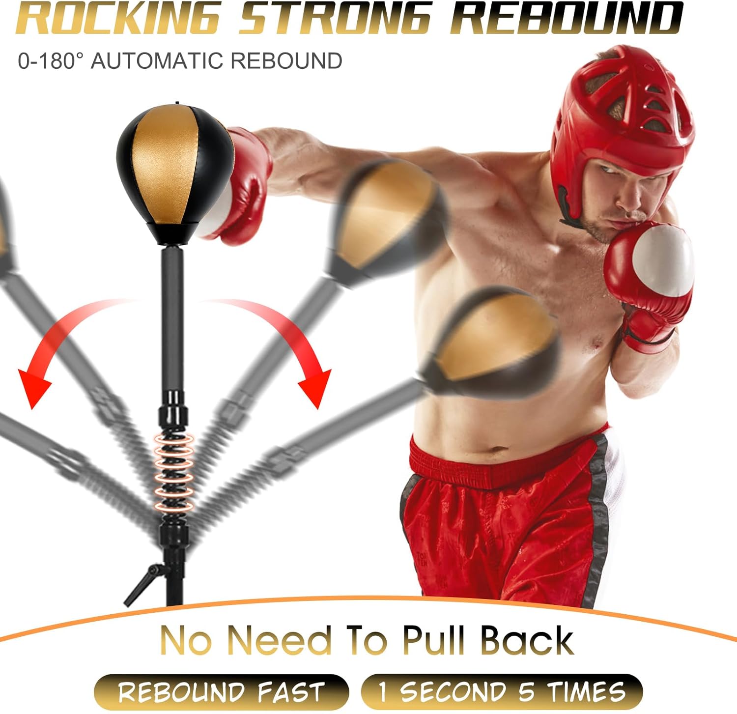 Standing Reflex Speed Bag with Thick Base, Adjustable Height & Reinforced Spring (Golden Black)