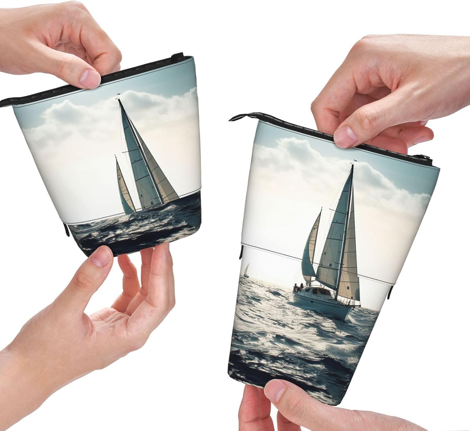 Standing Pencil Case, Cute Telescopic Pencil Pouch, Ocean Sailing Pencil Bag, Kawaii Stand up Pen Holder, Portable Aesthetic Makeup Bag for Christmas Holiday New Year Office Bag image 5