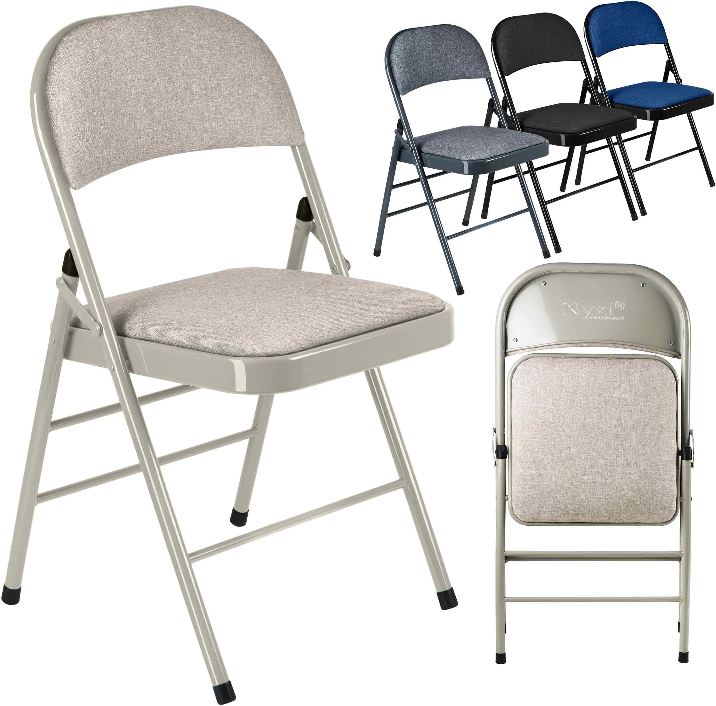 Set of 2 Folding Chairs with Padded Fabric Seats, Metal Frame, Foldable Chair Home Office Dinning, Multi-Purpose Indoor & Outdoor (Camel Cream)