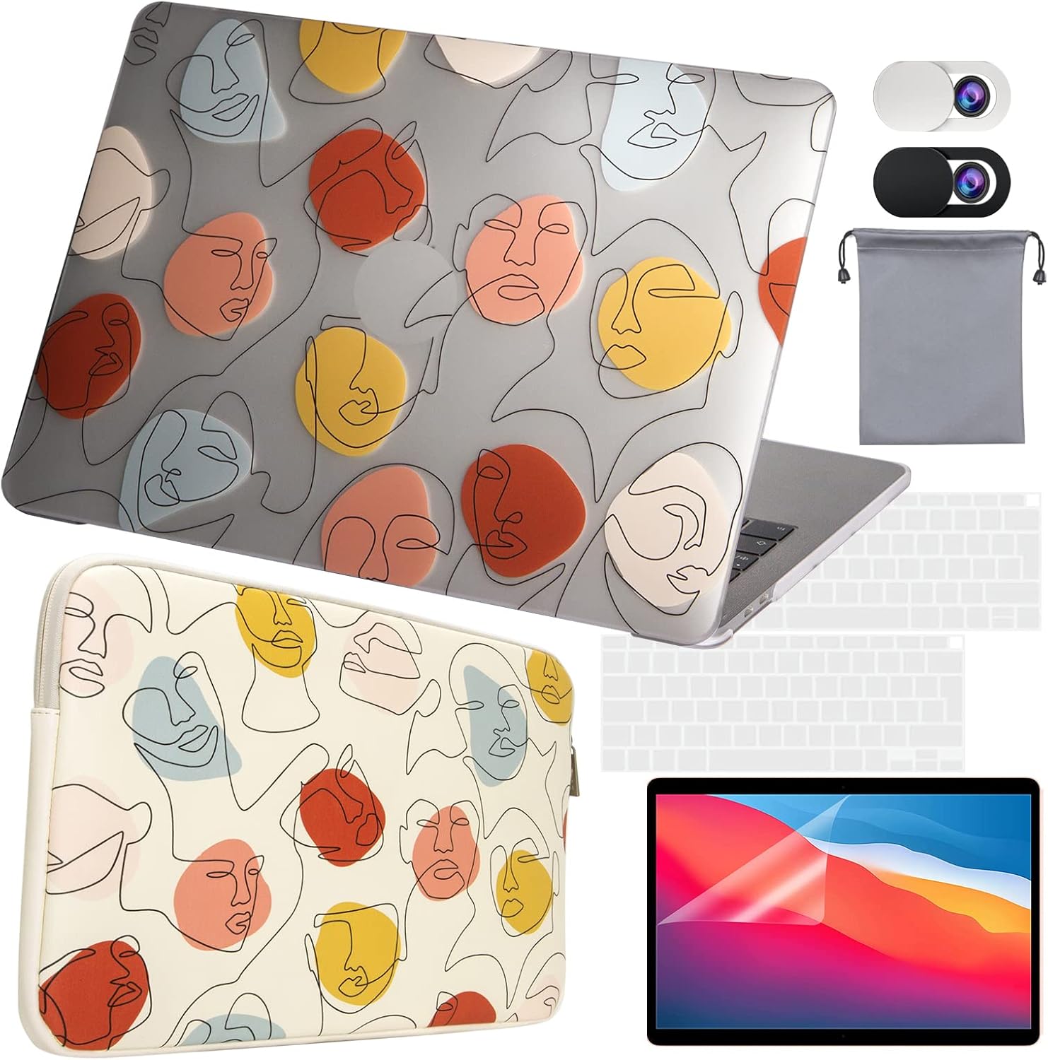 OZADE 6 in 1 Compatible with New MacBook Air 13 inch case 2020 2021 2022 M1 A2337 A2179 A1932, Laptop Case Sleeve & Hard Shell Case for Mac Air 13 with Touch ID (2018-2022),Beige(One Line One World)