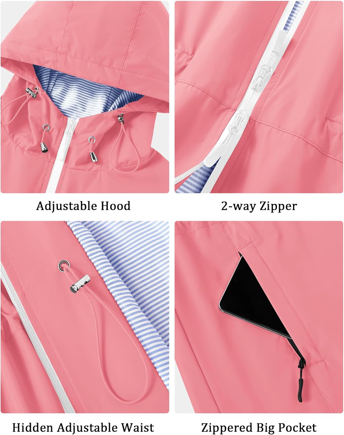 TCOT Rain Jacket Women Lined Raincoat Waterproof Windbreaker Jackets Hooded Raincoats Long Trench Coat - Image 3