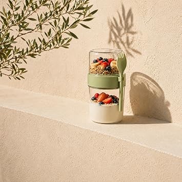 700 ml M sli Kab , 2 Katl  Yo urt ve Granola Saklama Kab , Ka k  atal Aparatl , BPA  ermez, S zd rmaz Kapakl  Kahvalt  Kab , Okul Ofis Spor Seyahat  in Ta nabilir Yulaf Kab  ye il