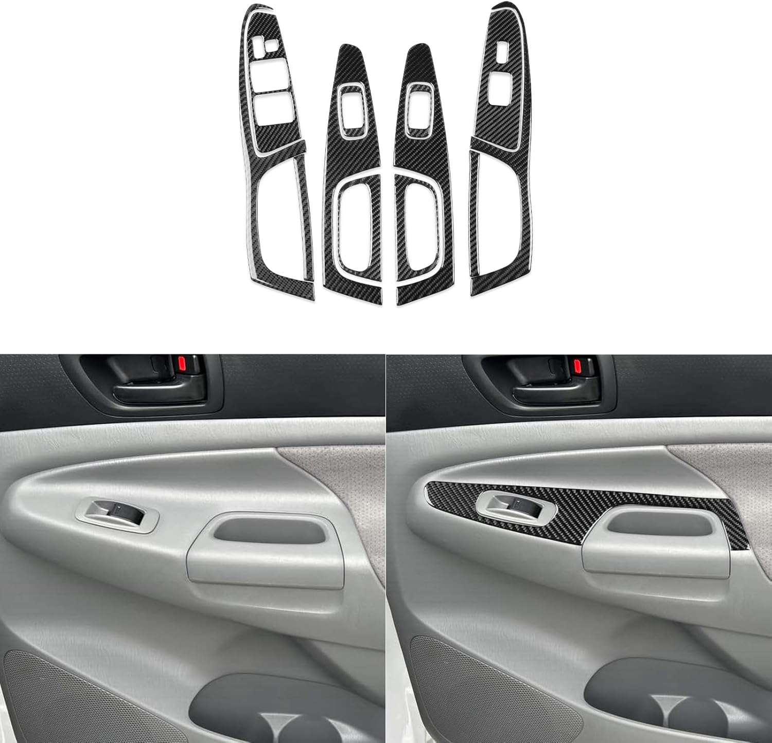 Car Central Control Trim Strip CD AC Panel Decal Radio Navigation Panel Lower Part Decal Real Carbon Fiber Sticker Compatible with Toyota Tacoma 2005-2011 Car Accessories Black