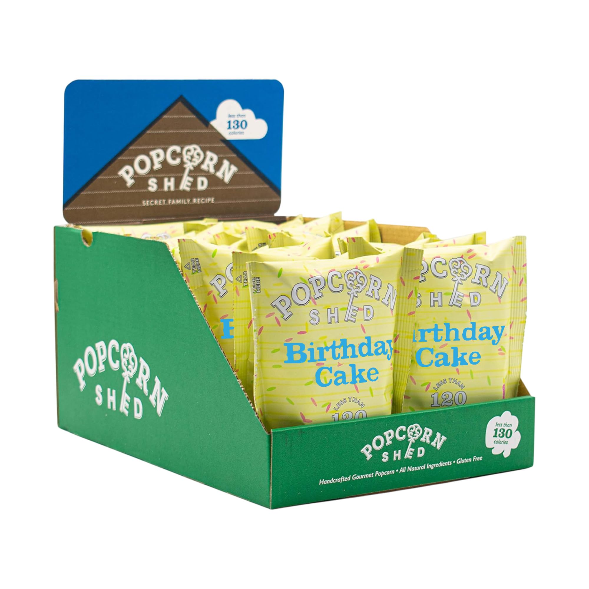 Popcorn Shed Birthday Cake Gourmet Popcorn (16 x 24g) - Vanilla Caramel Gourmet Popcorn wth White Chocolate & Sprinkles, Easy & Low Calorie Snack, Perfect for Parties, Movie Nights & Gifting