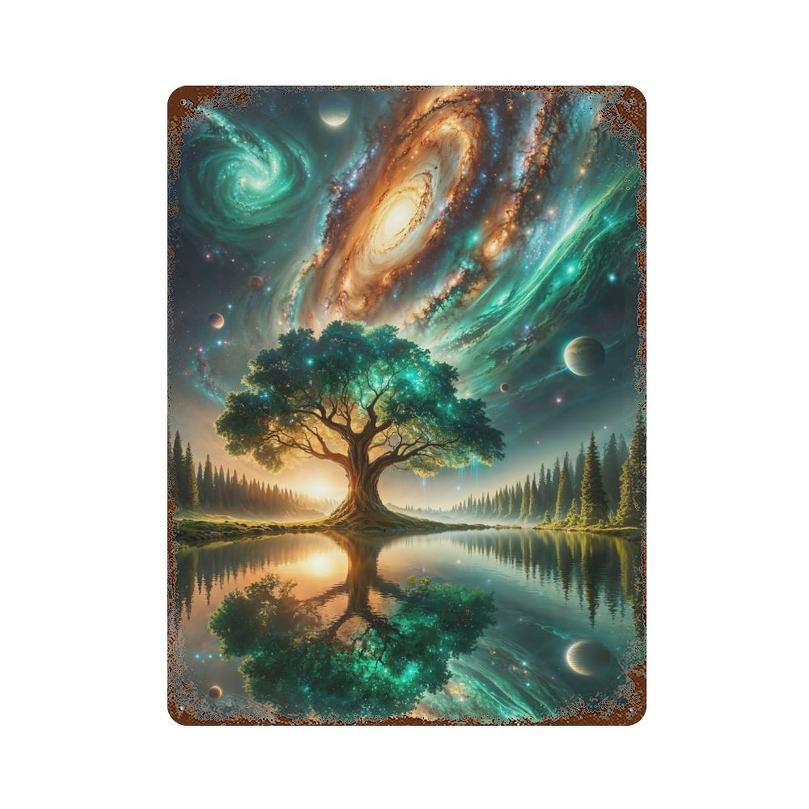 Weathered Tin Sign with Cosmic Infinity Grove Design 15.7"x11.8", for Basement, Hobby Room And Garage Decor, Industrial Home Decor