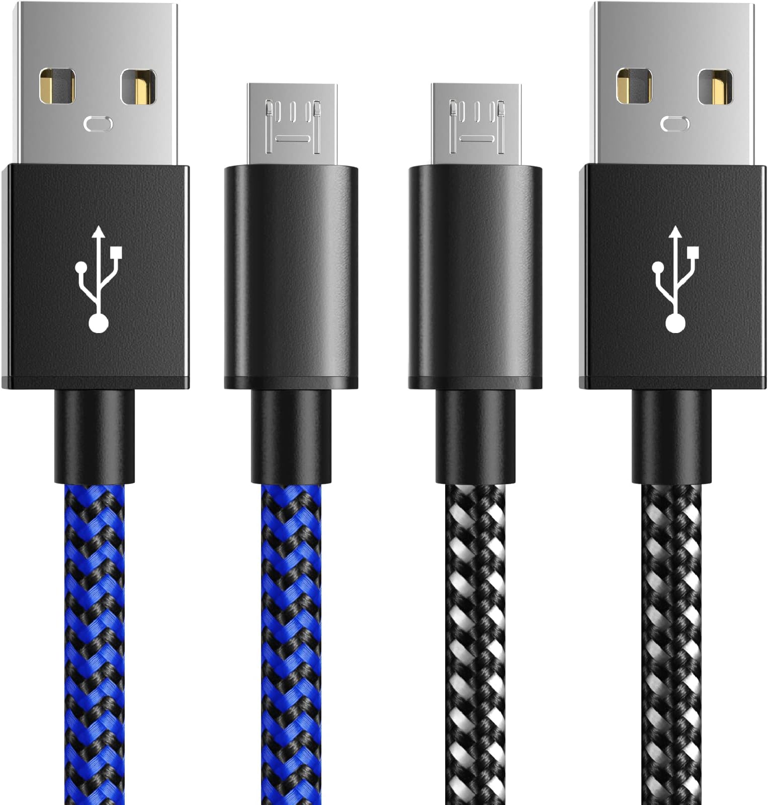 PS4 3M Nylon Braided Long Micro USB Charging Cable Sync Charger Lead, 2 Pack - Compatible for Sony Playstation 4, PS4 Slim/Pro, Xbox One/One S/X Controller