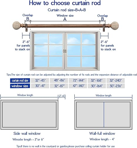 Miniatura 8 de Barras de cortina de madera para ventanas barras de cortina ajustables de 1 pulgada de diámetro de 48 a 86 pulgadas, paquete de 2 barras de cortina