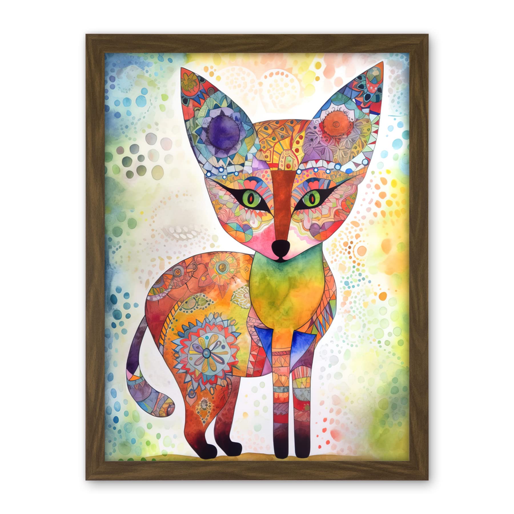 Artery8 Fox Folk Art Watercolour Painting Artwork Framed Wall Art Print 18X24 Inch