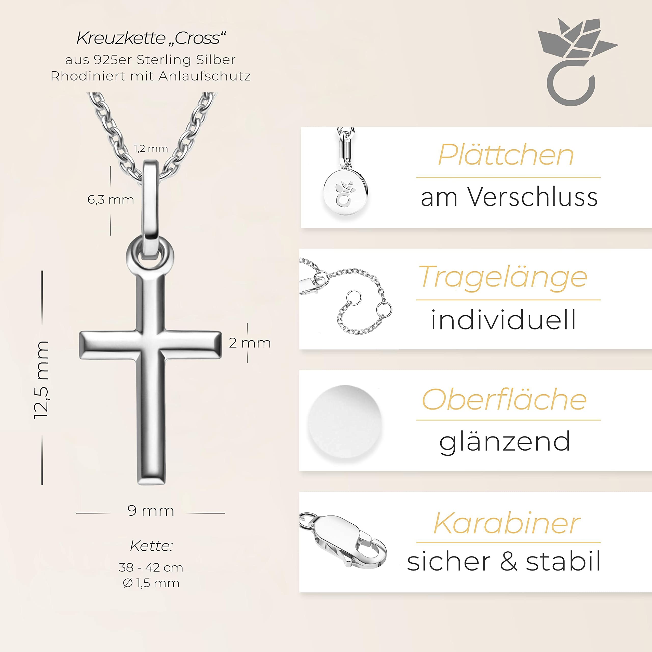 Amoonic Łańcuszek z krzyżykiem, prawdziwe srebro próby 925, wisiorek w kształcie krzyża, biżuteria dla dzieci, prezent na pierwszą komunię, chrzest, bierzmowanie, narodziny chrztu, srebrny łańcuszek z