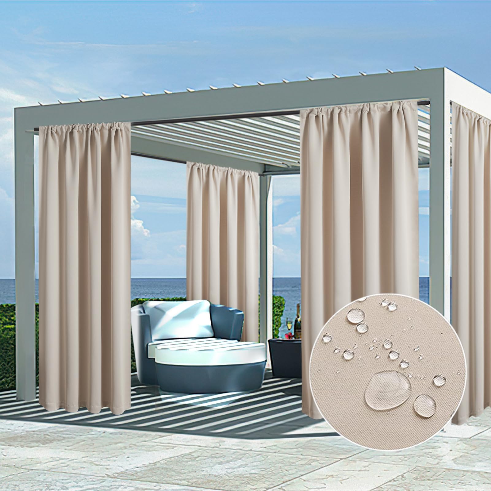 Rideau occultant thermique beige 140x240cm lot de 2 panneaux MRTREES salon